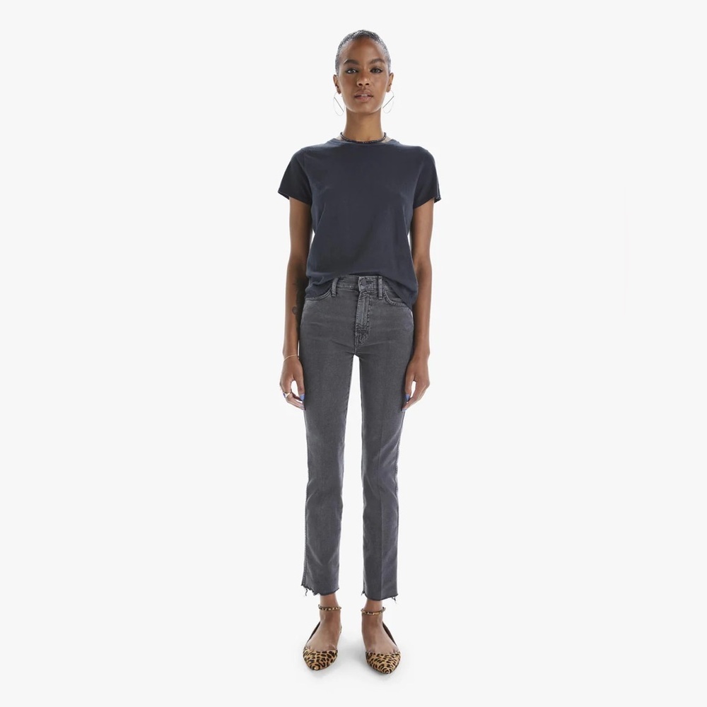 MOTHER THE HIGH WAISTED RASCAL ANKLE FRAY CHALK FADED BLACK SIZE 27